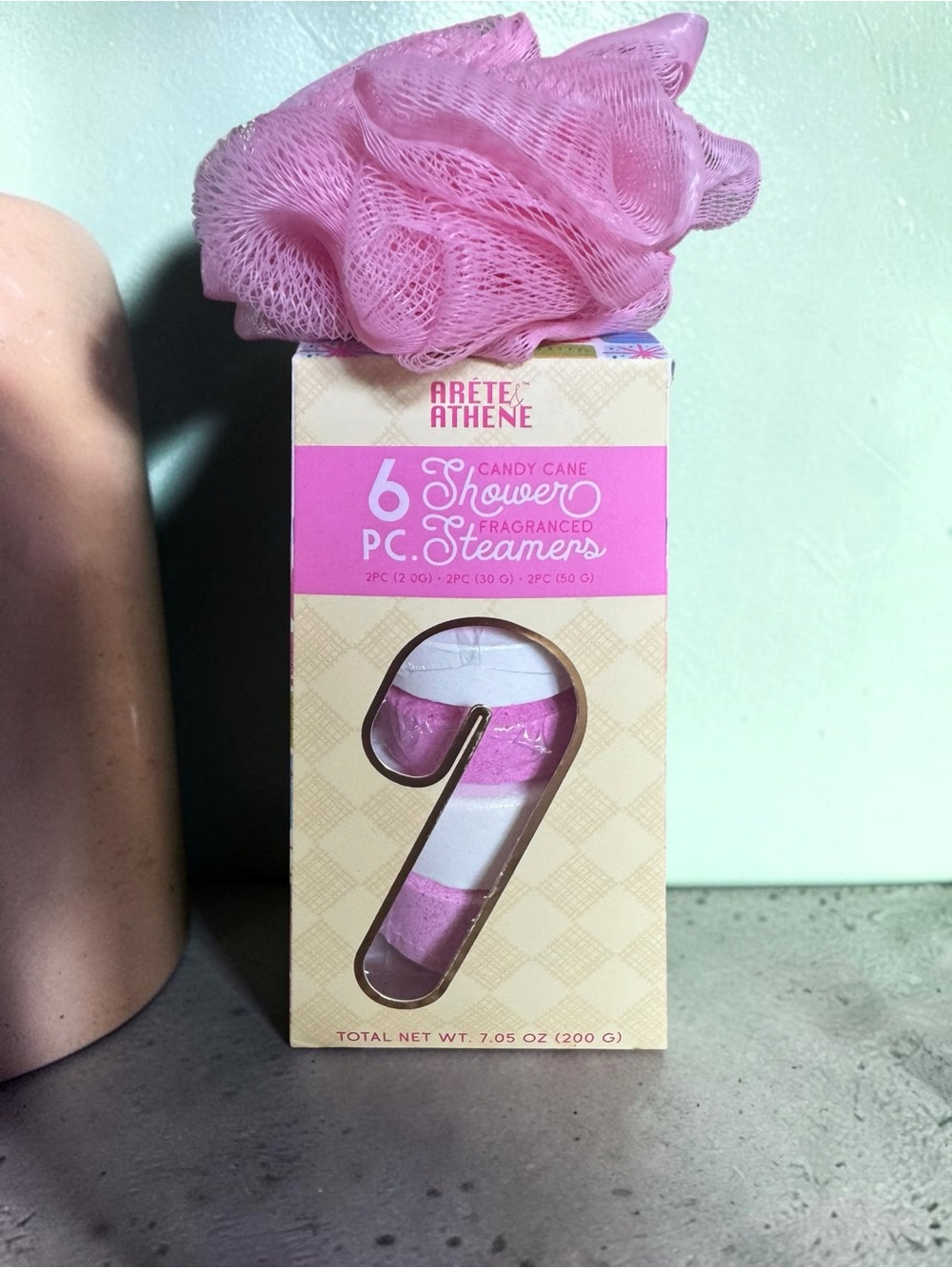 Candy Cane Shower Steamers with Pink Bath Pouf NIB